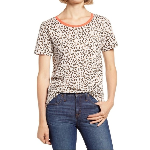 J. Crew Leopard Print Short Sleeve Vintage Cotton CrewNeck Tee Sz. XXS/XS Sz. 00 - Picture 1 of 11